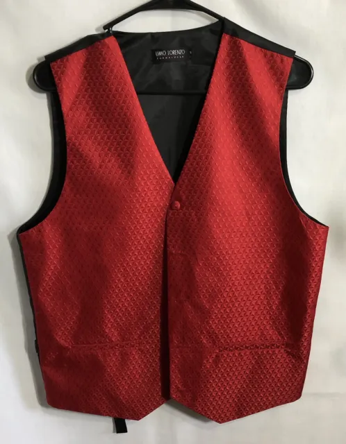 Formalwear Vest & Bow Tie and Pocket Umo Lorenzo Red Satin Men's Size Small