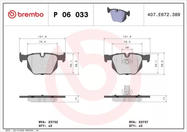 BREMBO P 06 033X Kit pastiglie freno per BMW 5 (E60), 5 Touring (E61), 6 (E63),