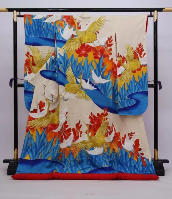 Japanese Kimono Uchikake Wedding Dress Bride Costum Cranes Embroidery 9077