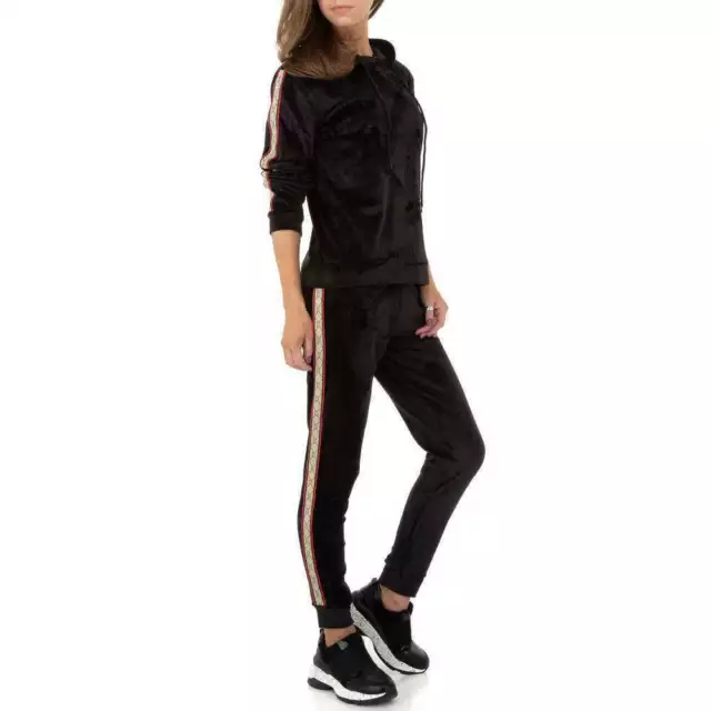 Tuta Due Pezzi Da Sera Donna Completo Set Felpa Cappuccio Nero Jumpsuit 4-220