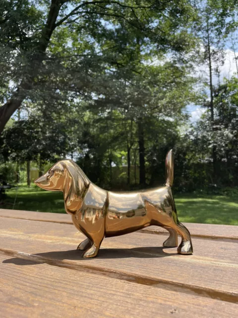 Vintage Large 10" Long, Brass Gold Dachshund Weiner Pointer Dog, Decor, Figurine 2