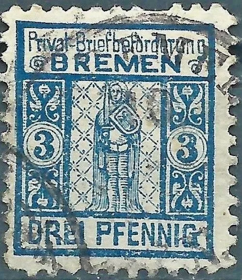 BREMEN 1896 Privatpost Briefbeförderung Mi.B.2 gestempelt 3 Pf blau (#35827-7)