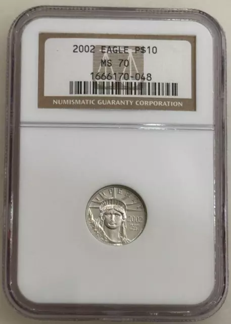 2002 $10 PLATINUM EAGLE STATUE OF LIBERTY NGC MS70 - 1/10 Ounce