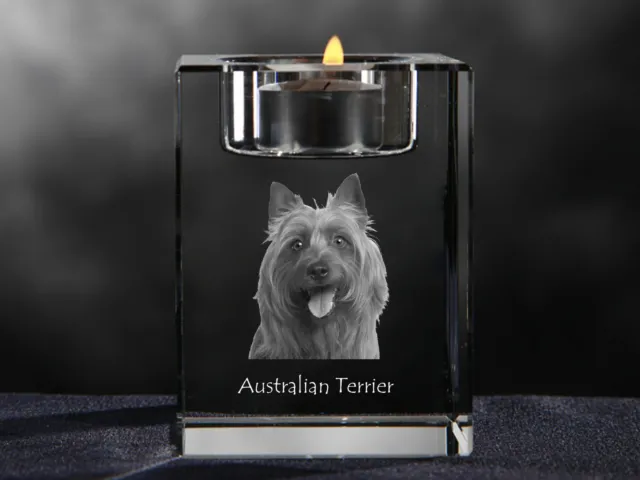 Australian Terrier, crystal candlestick with dog, souvenir, Crystal Animals CA