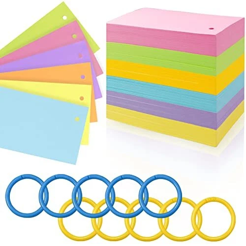 600 Pieces Blank Index Cards Flash Cards with Rings, 3 x 5 Index Cards,