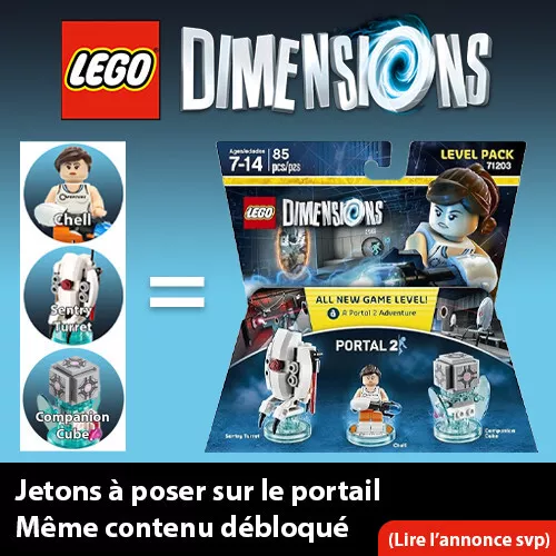Lot de 3 jetons - Lego Dimensions - Portal 2 - Chell - Pack 71203 (lire annonce)