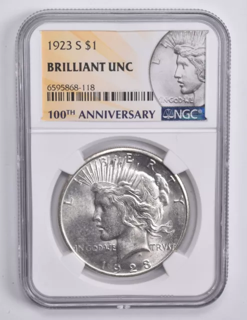 BU 1923-S Peace Silver Dollar 100th Anniv 2021 Special Label NGC