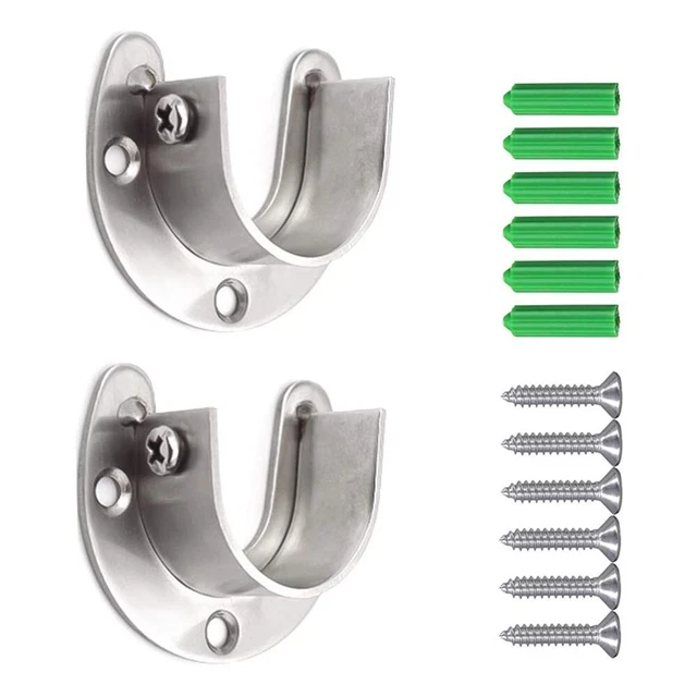 Durable 2 Pcs Flange Rod Holder Hardware Round Head Silver Stainless Steel