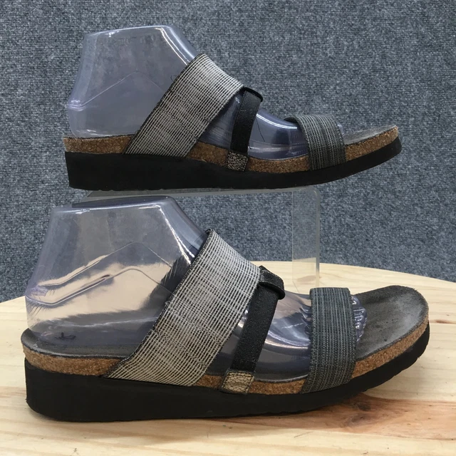 Naot Sandals Womens 41 Frankie Slide Wedge Gray Strappy Leather Casual Open
