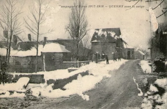 L08 / dept 60 RARE CPA QUESMY SOUS LA NEIGE ANIME NON VOYAGEE VOIR DOS