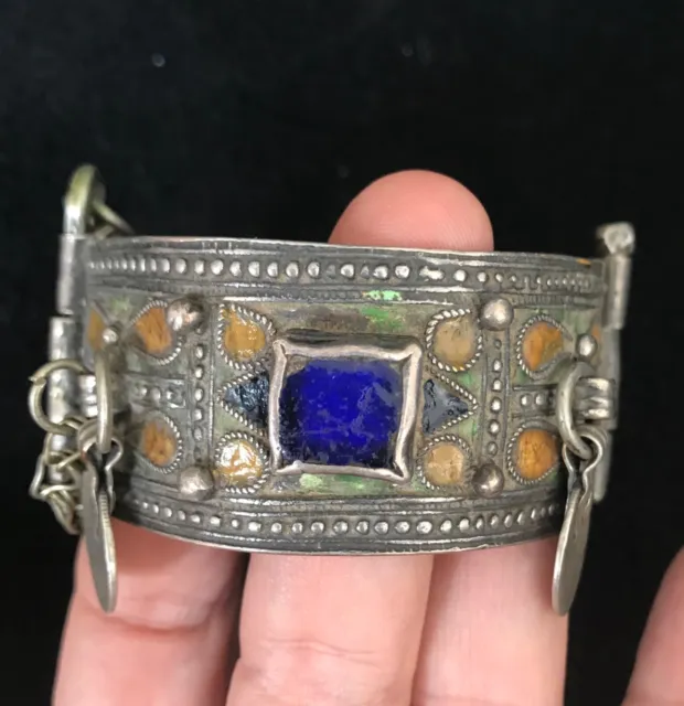 (B) Antique Enamel Silver Bracelet Morocco Berber