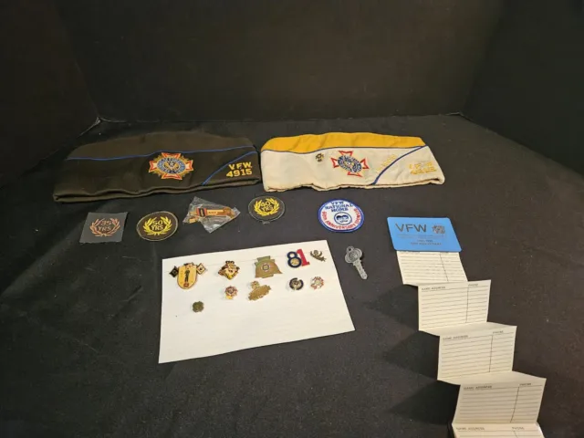 Lot of Vintage VFW Veteran Foreign Wars lapel pins hat caps patches