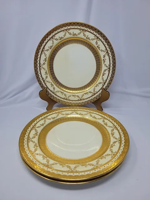 Set 3 Minton Porcelain Gold Encrusted  Dinner Plate England 10 1/4" H1398