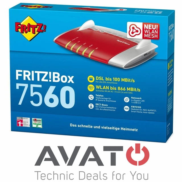 Modem AVM FRITZBox 7560 VDSL DSL 4 porte Gigabit router WLAN MESH *24 M garantito*