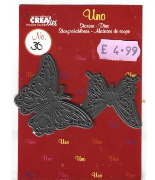 Crealies Uno Butterflies cutting die set. 2 pieces. Cardmaking/scrapbooking. New