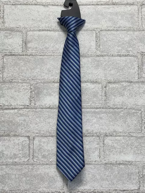 Cherokee Clip-On Tie Boy's Size L 12/14 Blue White Black Striped Polyester