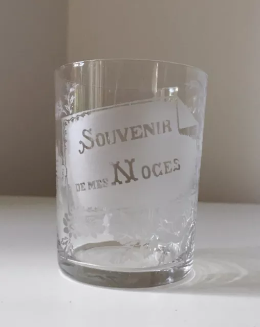 Ancien verre Souvenir des Noces Mariage 1900