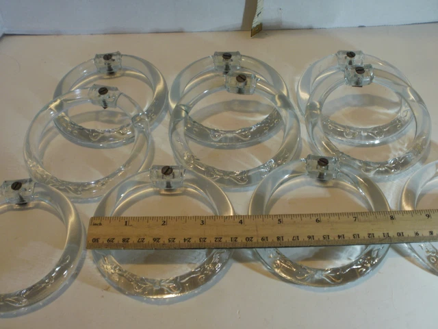Lot 10 5 Pair Antique Floral  CLEAR GLASS DRAPES CURTAIN RINGS TIE BACKS