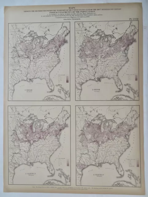 German & Irish Immigration Demographics Eastern United States 1874 Walker map