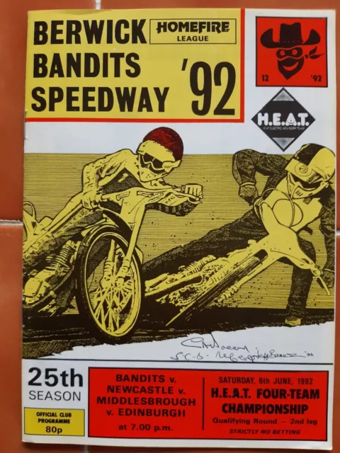 BERWICK vs NEWCASTLE vs MIDDLESBROUGH vs EDINBURGH SPEEDWAY PROGRAMME 06/06/1992