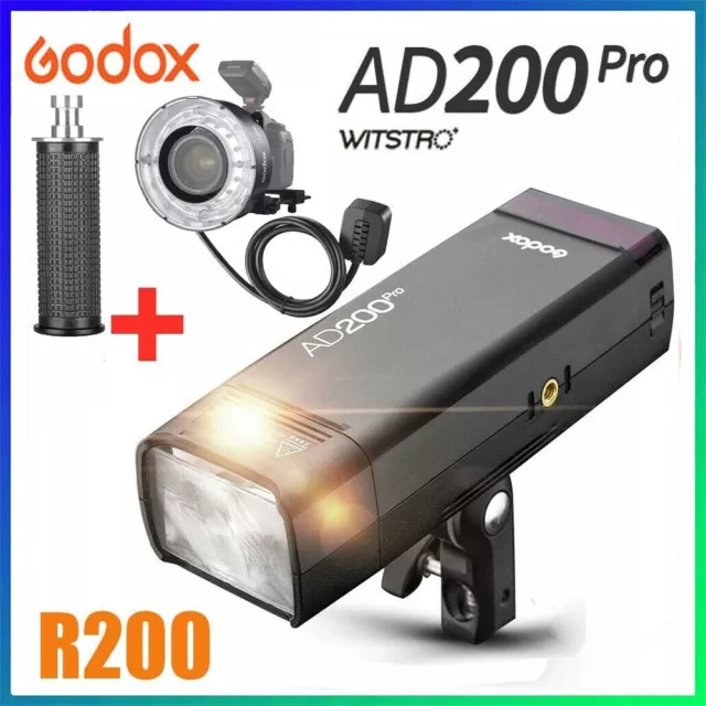 Godox AD200Pro 2.4G TTL 1/8000 HSS Outdoor Wireless Flash Speed Lite + R200 Ring