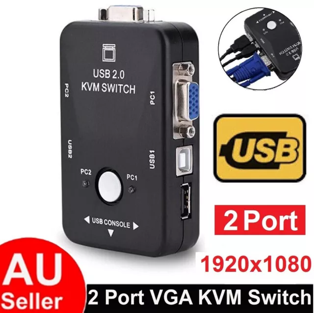 KVM Switch 2 Port USB VGA/SVGA KVM Monitor Switcher For Mouse keyboard Sharing