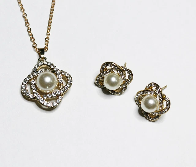 2Tlg. Schmuckset, Kette mit Anhänger-Ohrringe Vergoldet+Strass.