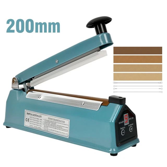 200MM PLASTIC BAG Sealing Machine Impulse Heat Sealer Metal Plastic Bag ...