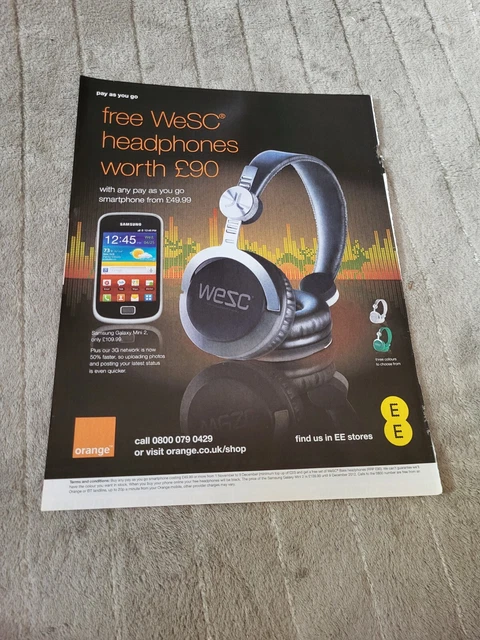 (Tjp111) Advert/Poster 11X8" Samsung Galaxy Mini 2 & Wesc Headphones