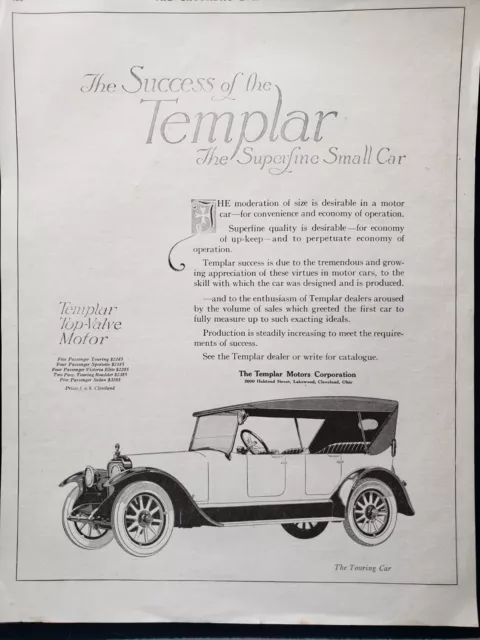 1919 Templar Five Passenger Roadster Automobile Ad Advertising Car Auto