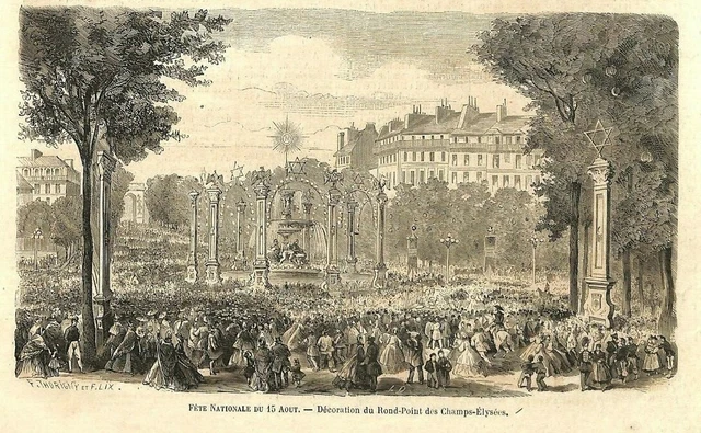 Paris / Fete Nationale Du 15 Aout / Champs-Elysees / Gravure Engraving 1862