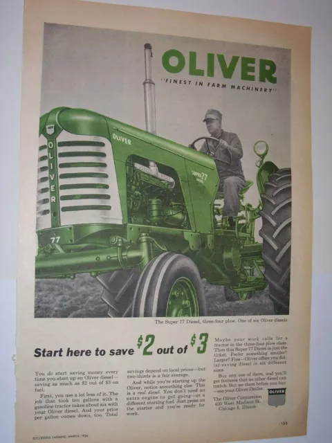 Vintage  Oliver Corp Advertising Page -Super 77  Diesel  Tractor- 1956