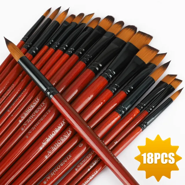 Artist Paint Brushes - Red Sable (Weasel Hair) Long Handle, Flat Paint Brush Set for Acrylic, Oil, Gouache and Watercolor Painting Offering Excellent