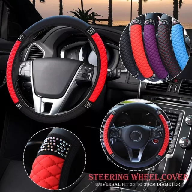 Universal Car Steering Wheel Cover 37-38cm Leather Embroidered Elastic Auto Deco