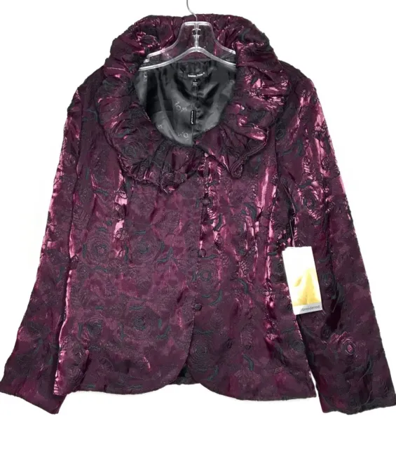 NWT Samuel Dong Embroidered Jacket Iridescent Purple Black Wired Collar Sz L