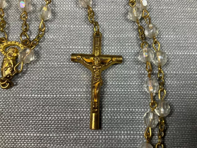 Vintage Rosary Clear Beads Christian H76