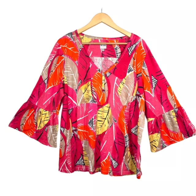 Nic+Zoe linen blend bell sleeve pink floral print shirt sz XL