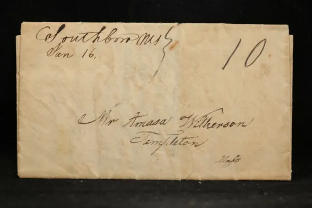 Massachusetts: Southboro 1833 Stampless Cover, Ms, Worcester Co