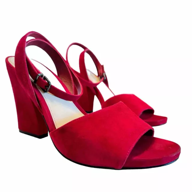 Via Spiga Piper Red Suede Ankle Strap Sandals Open Toe Womens Heels Size 9 Shoes