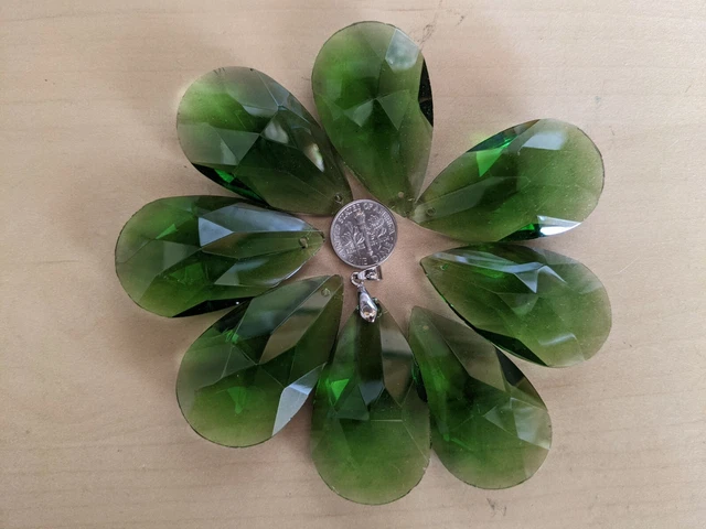8 piezas de cuentas colgantes grandes de vidrio verde con gotas lagrimales