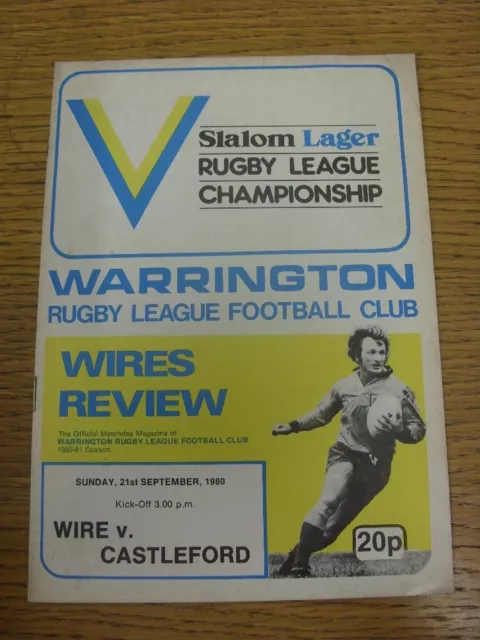 21/09/1980 Rugby League Programme: Warrington v Castleford  (slight marked). Con