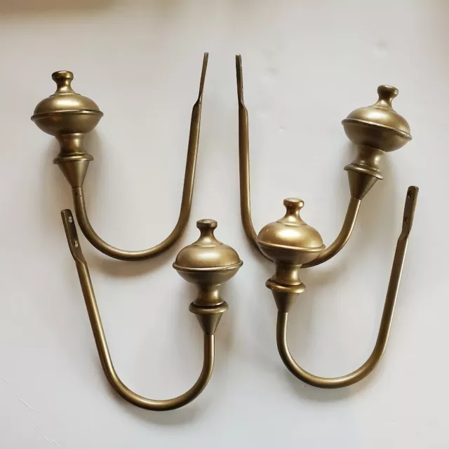 Vintage 4 Solid Brass Curtain Drapery Holdbacks Tieback 2 Pair wall mount