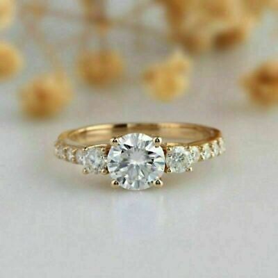 2 Ct Round Cut Diamond Solitaire Engagement Ring 14K Yellow Gold Finish