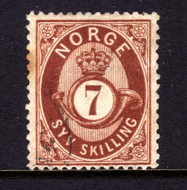 NORWAY 1871-5 POSTHORN 7sk MARRONE INTENSO USATO, SG 46