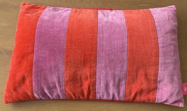 Joules Burnt Orange & Pink Striped Velvet Cushion With Pad 20”x 12”