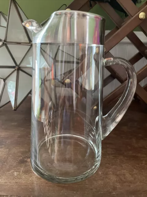 Dorothy Thorpe Hand Blown Glass Pitcher w/Silver Band Mid Century Art Deco 8.75"