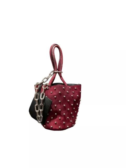 Alexander Wang Suede Studded Mini Roxy Bucket Bag Burgundy Studded Chain