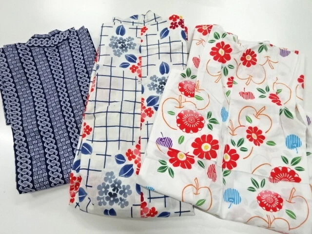 35752# Japanese Kimono / Yukata For Boys & Girls / Set Of 3 / Japan Blue