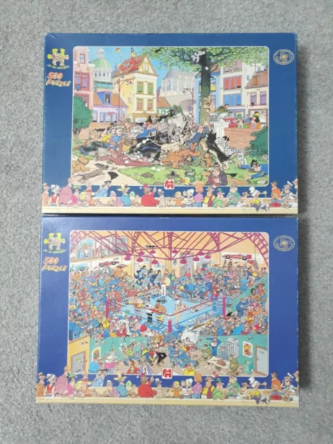 Jan Van Haasteran Boxing Match and Get That Cat! Jigsaw Puzzle Bundle 500 Pieces