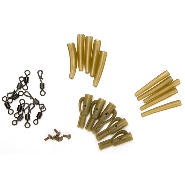Lot De 40 Accessoires Pêche à La Carpe - Clips, Plombs, Plateformes, Pivots Caoutchouc, Sécurité